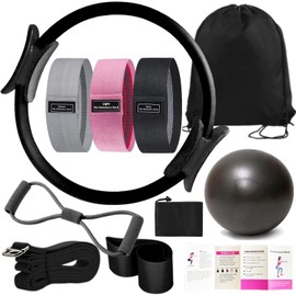 Nuplot Pilates Essentials Kit for Women - Better Yoga Pilates Kit for Home Workouts with Pilates Ring and Ball Set, Booty Bands, Figure 8 Resistance Band, Yoga Bands for Stretching (Black)