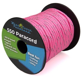 West Coast Paracord Reflective 550lb Paracord – 7 Strand Type III Tactical Parachute Cord for Hiking, Camping, and Fishing – Reflective Pink (50 ft)