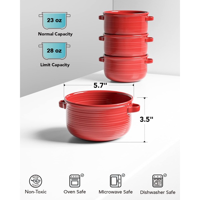 LE TAUCI Soup Bowls with Handles, Ceramic French Onion Soup