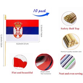 10 Pack Serbia Flags - Handheld Flag- 5x8 in,serbs Mini Flag. Suitable For Party Decorations, Store Displays, Bar Decorations And National Day Parades. (Serbia)