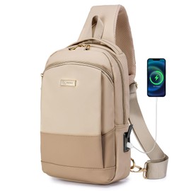 COSCOOA Sling Bag Anti-theft for Women Men Crossbody Bags Chest Sling Backpack with USB Charging Port Daypack PU Leather Shoulder Bag Travel Outdoor Casual Sports Bag