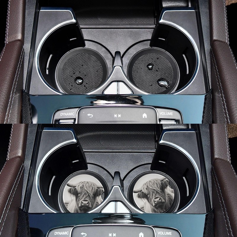 xigua Absorbent Car Coasters 2 Pack, Ceramic Coaster with Cork