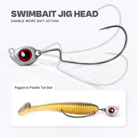 OJYDOIIIY OJY&DOIIIY Fish Eye Swimbait Jig Heads, 20 Pack Weighted Hooks for Texas Rig or Ned Rig Fishing 1/8 oz