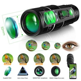 UniqueFire High Power Mini Black Telescope Zoom Adjustable Optical Monocular Binoculars Telescopes Hiking Camping Travel (16x52_66M)