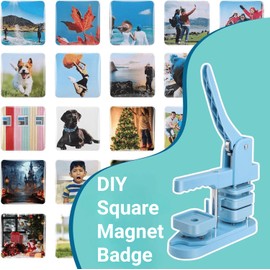 Square Photo Magnet Button Maker Kit - 2'' x 2'' Button Press Machine with 100 Set Square Magnet Button Making Supplies, DIY Square Fridge Magnet Badge Button, for Crafting, Home Use, and Business