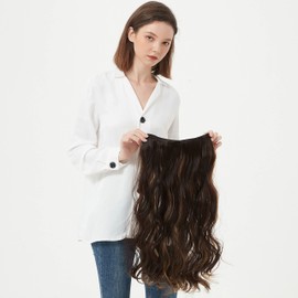 LECIPO Invisible Wire Hair Extensions Transparent Wire Adjustable Size 4 Secure Clips Long Wavy Curly Secret Hairpiece 14 Inch for Women