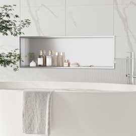 Qeke Stainless Steel Shower Niche 36" X 12", No Tile Needed Wall Niche, Recessed Shower Shelf for Bathroom Storage, Brushed Nickel