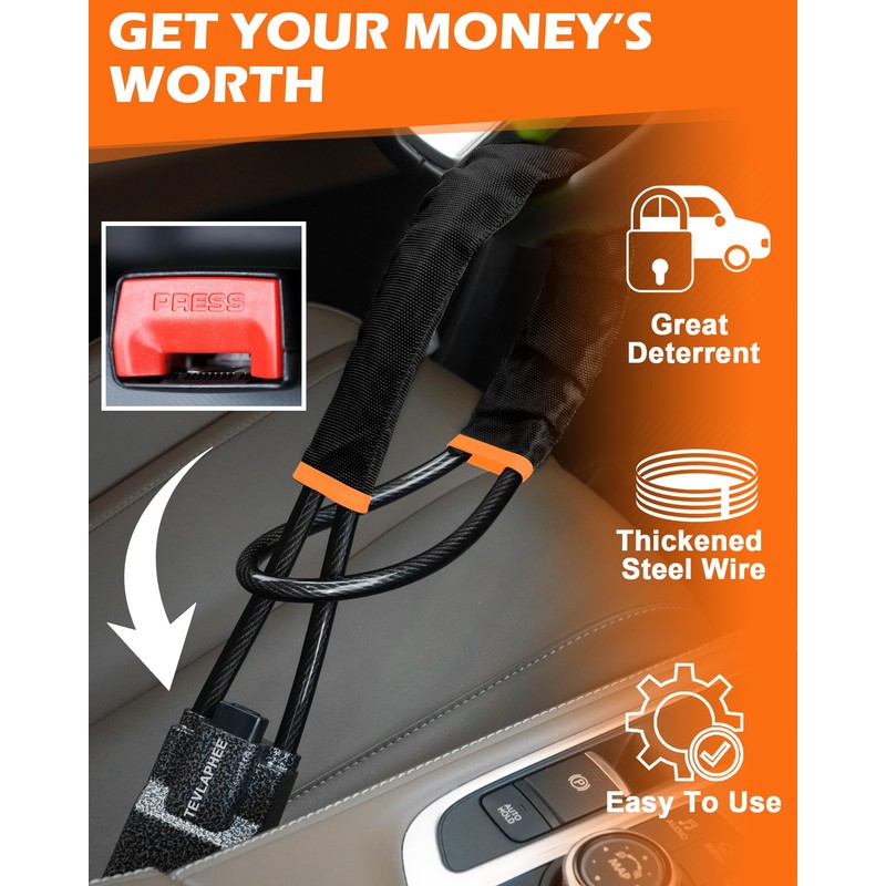 Tevlaphee Steering Wheel Lock Seat Belt Lock Universal Anti Theft