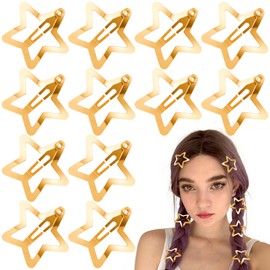 Joez Wonderful 12 Pcs Star Hair Clips, Metal Snap Hair Clips, Cute Star Clips Hair Barrettes, Non-Slip Fashion Hair Accessories for Women (Gold, 1.57''/4cm)