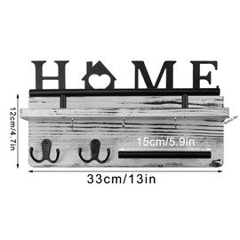 Rongxze Key Holder for Wall, Wooden Key Rack with 5 Hooks, Wooden Wall Key Holder for Entryway, Front Door, Hallway, Bedroom, Home Decoration, White