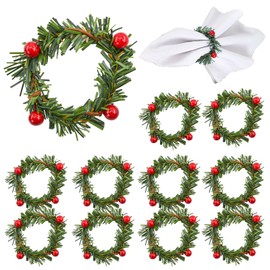Bacucine Christmas Napkin Rings Set of 12 Napkin Holder Rings with Red Berry Pine Needles Christmas Decorations for Banquet Family Gathering Dinning Table Decorations