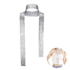 Diffaxy Sparkling Metallic Scarf Silver Scarf with Metal Sequins Slim Long Scarf for Women Costume Accessories for Girls Evening Party Wedding, silver