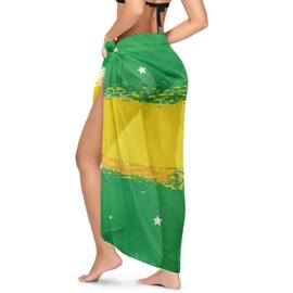 GETELINSENG Brazilian Flag Patriot Sarong Swimsuit Coverups for Women Chiffon Long Bikini Wraps Sheer Beach Bathing Suit Cover Up