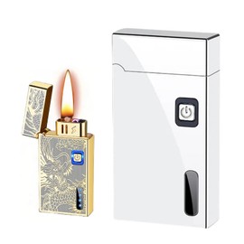 NINSI Smart Kerosene Soft Flame Lighter and Windproof Plasma Dual Arc Lighter 2-in-1 with 5 Ignition Methods, Refillable and USB Rechargeable Electric Lighters (Silver Ice, Fuel Not Included)
