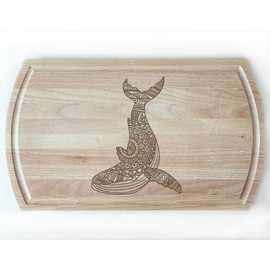 Whale Tail with Mandala Patterns Cutting Board, Oceanic Wildlife Theme, Ideal Sea Life Lover Gift, Durable White Beech, Unique Kitchen Decor