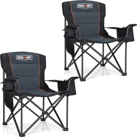 Overmont Oversized Folding Camping Chair 2Pack - 450lbs Support with Padded Cushion Cooler Pockets - Heavy Duty Collapsible Chairs for Sports Garden Beach Fishing (Black 2pk)