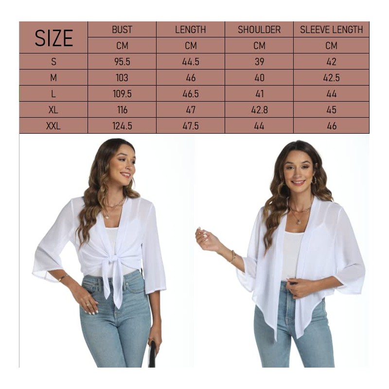 Famrrifuu Women's Bolero Chiffon Shoulder Jacket 3/4 Sleeve Elegant Short