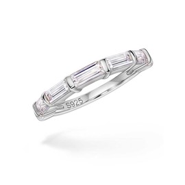Michooyel S925 Baguette Eternity Ring Wedding Ring Cubic Zirconia Stacking Ring Sterling Silver Ring for Women Girls