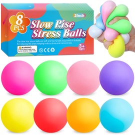 Slow Rising Stress Ball 8 Pack,Stress Balls for Kids Adults,Stretchy Squishy Fidget Toys for Stress Relief,Hand Therapy Soft Dough Balls,Sensory Squishy Ball for Classroom Prize, Goodie Bag Stuffers