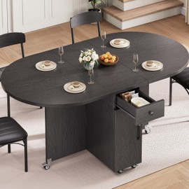 Folding Dining Table for 4 -Foldable Kitchen Dinner Drop Leaf Gateleg Convertible Tables with Storage Drawer and Shelf for Small Spaces Space Saving Kithen Dining Room Furniture (Black, 51*31.5*30)