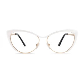 KFPH Cat Eye Blue Light Glasses for Woman Fashion Cute Bluelight Blocking Computer Glasses Clear Fake Glasses, White Gold Metal Frame
