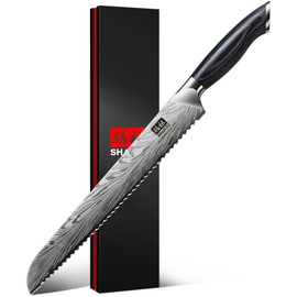SHAN ZU 10 inch Bread Knife in Powder Steel, Serrated Bread Knife for Homemade Bread Sourdough Ultra Sharp Bread Slicer Knives with Ergonomic Pakkawood Handle for Sourdough, Turkey and Fruit