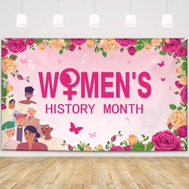 MEHOFOND Womens History Month Decorations Backdrop Banner, 5×3Ft Large Size International Womens Day Decorations for Photography Celebrate Female Liberation Wall Background