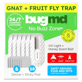 BugMD No Buzz Zone - Flying Insect Trap Catcher Indoor Fly Safer Home Fruit Traps for Gnat Moth Mosquito Bug Light Plug in Killer Refillable Uv Zapper Flea Inside and Indoors 6 Device + 18 Refill