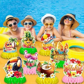 Buziba 9Pcs Hawaiian Luau Honeycomb Centerpiece Party Table Decorations 3D Flamingo Table Centerpiece for Tropical Luau Party Supplies
