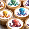 Cute Octopus Pre-cut Wafer Cupcake Toppers, Round Edible Decorations, Assorted