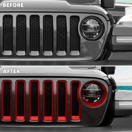 SQQP Grille Grill Insert+Headlight Turn Light Cover Compatible with 2018-2023 Jeep Wrangler JL JLU Sport/Sports Only(Red)
