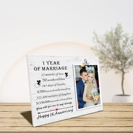SUNBMO 1st Anniversary Picture Frame Gifts for Couples, 1st Wedding Anniversary Keepsake Gift for Husband Wife, 1 Year of Marriage Gift for Her Him, Paper Anniversary
