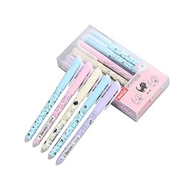 Friction Erasable Pen 0.38mm Nib with Eraser Cute Cat Pattern Blue Ink Rollerball Refills Kids School Stationery Office Accessories(Pack of 12)