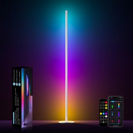 Corner Floor Lamp, White LED Corner Lamp with Remote and APP Control, 16 Million Colors & Timing Function, 55" Color Changing Ambient Lighting for Living Room, Bedroom, Gaming, Party