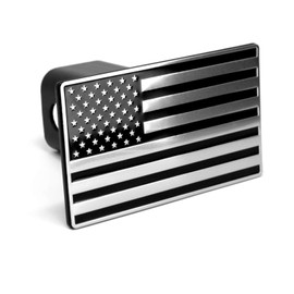 LFPartS USA Flag Black & Chrome Metal Trailer Hitch Cover Fits 2" Receivers