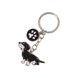 Harikaji Dog Keychain, Vivid Cute Pet Keyring Bag Charm Metal Key Ring Keyfob, Dachshund Black B