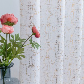 Taisier Home Gold Foil Print Linen Textured Curtains Geometric Dots Pattern Design Curtains for Nursery Toy Room Thermal Insulated Window Treatment 2 Panels 54" L,White and Gold Curtains Print