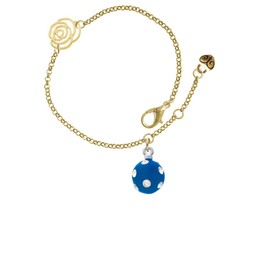Delight Jewelry Silvertone 3-D Frosted Blue Resin Ornament with Crystals - Gold-tone Rose Link Charm Bracelet, 6.25"+1.75" Extender