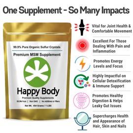 HAPPY BODY Organic Sulfur Crystals - 99% Pure MSM Crystals, Premium MSM Supplement - 1 LBS Pack