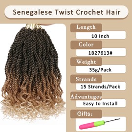 Kachanaa 10 Inch Senegalese Twist Crochet Hair for Black Women 8 Pack Pre Looped Crochet Braids With Curly Ends Pre Twisted Crochet Small Hair Synthetic Havana Twist Braiding Hair for Kids 1B27613#