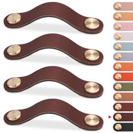 LEREATI 4 Pack Leather Drawer Pulls Dark Brown Cabinet Handles 3.7 inch Dresser Knobs Cabinet Door Handle, Leather Pulls for Dresser, Closet, Kitchen Cupboard (3.7in Hole Center, Dark Brown)