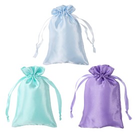 PATIKIL Satin Bags with Drawstring, 3 Pack 6x8 Inch Wedding Favor Bag Mini Gift Packaging Bags for Birthday Christmas Jewelry Party, Sky Blue Light Green Light Purple