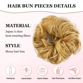 Vlasy Messy Bun Hair Piece for Women,Curly Wavy Hair Scrunchies Bun Extensions Hairpieces,Synthetic Hair Chignons Accessories Updo for Girls(27/613#,55g)