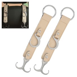 2PCS Car Seat Hooks for Headrest - Leather Car Seat Headrest Hooks for Purses and Bags - Car Purse Holder Hook Back Seat Hanger Storage Organizer for Men Women, Car Organization Accessories (Beige)