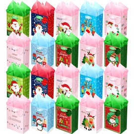 Small Christmas Gift Bags Bulk, 20 Holiday Party Favor Bags & Tissues