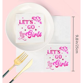 Decoraciones de fiesta de vaquera, decoración de despedida de soltera, Lets Go Girls Western Disco Cowgirl Last Rodeo despedida de soltera, servilletas de cóctel de papel rosa caliente (52 piezas)