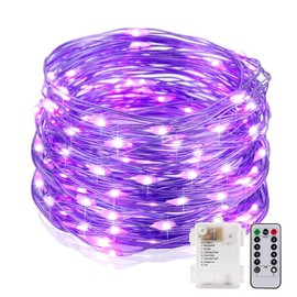 Bynlna String Lights,LED Copper Wire Lights, Each Set 33ft/10M 100LEDs and 5 Remote Control.AA Battery Powered,Decor Rope Lights for Holiday,Wedding, Parties.(Purple)