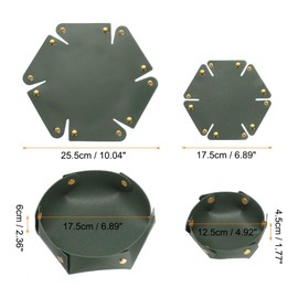 sourcing map 2pcs PU Leather Valet Tray Unisex Valet Tray Folding Round Catchall Tray Portable Entryway Table Tray Nightstand Bedside Desk Tray for Key Watch Coin Jewelry Dice, Dark Green