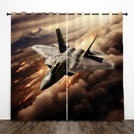 Fighter Blackout Curtain for Boys Teens, F22 Jet Fighter Bombing the Ground Printed Window Curtain for Bedroom Living Room Decorations Home Window Treatments Drapes 2 Panel(Fighter, 84x84 Inch)