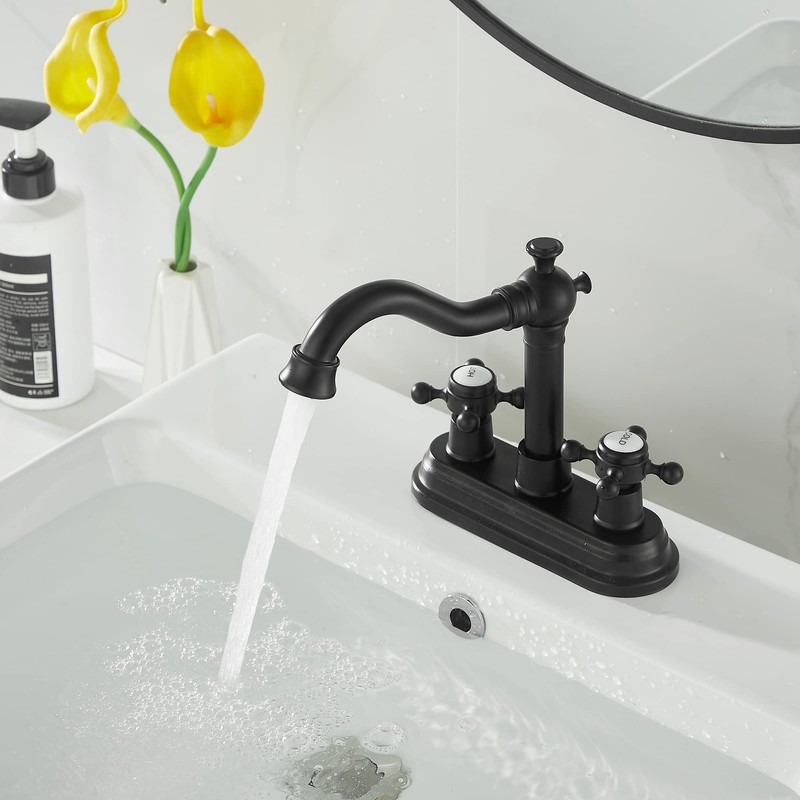 GGStudy Bathroom Faucet Matte Black 2 Handles 4 Inches Centerset